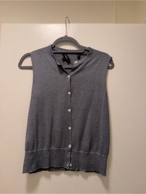Sleeveless Button-Front Knit Theory Shirt